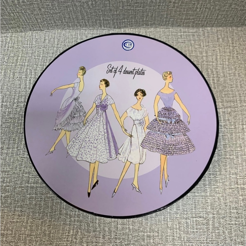 Roseanne Set of 4 Fashion Ladies Dessert Plates New in Box 8”